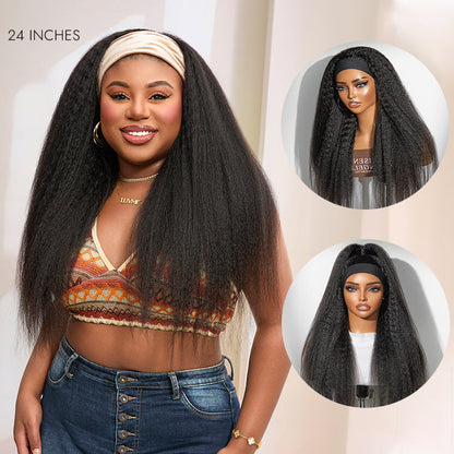 Luvme Hair Too Easy Texture™ wig with 180% density, kinky straight style, flexi-fit drawstring headband for a natural look