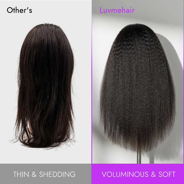 Luvme Hair Too Easy Texture™ wig with kinky straight style, 180% density, flexi-fit headband, glueless design, and trendy headbands