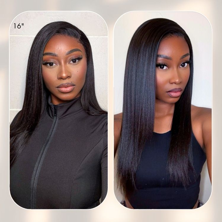 Luvme Hair Too Easy Texture Yaki Straight 100% Virgin Human Hair bundles, natural straight hair, displayed in 1 or 3-piece sets.