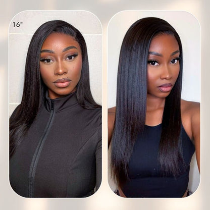 Luvme Hair Too Easy Texture Yaki Straight 100% Virgin Human Hair bundles, natural straight hair, displayed in 1 or 3-piece sets.