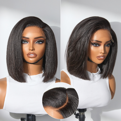 Luvme ultra natural glueless minimalist HD lace C-part bob wig in 100% human hair, showcasing sleek, classic, and chic hairstyle.
