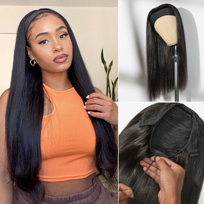 Luvme Hair Too Easy Texture™ Kinky Straight Wig with 180% density, drawstring headband, glueless fit, styled straight in natural black