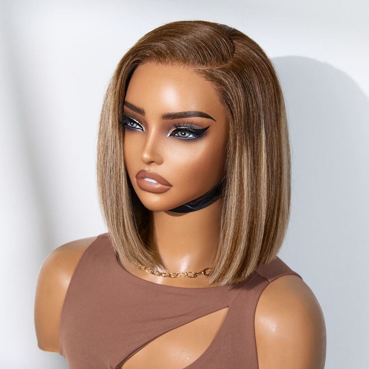 Luvme All-Day Comfort™ glueless HD lace bob wig with highlighted blunt cut, pre-cut lace, and natural hair texture.