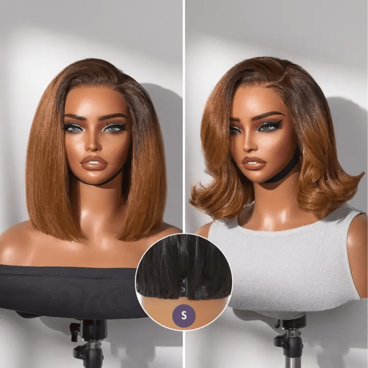 Luvme All-Day Comfort™ Ombre Ginger blunt cut bob wig with glueless HD lace and pre-cut lace for natural look and easy wear.