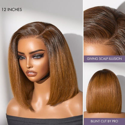 Luvme All-Day Comfort™ ombre ginger blunt cut bob wig with glueless HD lace and pre-cut lace for a natural look.