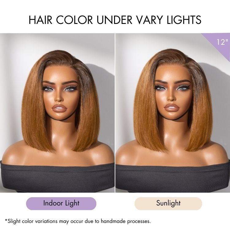 Luvme All-Day Comfort™ ombre ginger blunt cut bob wig with glueless HD lace and pre-cut lace for natural-looking style.