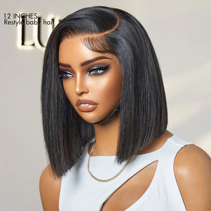 Luvme Hair AiryFit™ minimalist lace wig with silky blunt cut bob, snugfit, glueless HD lace, short style, pre-cut for easy wear.