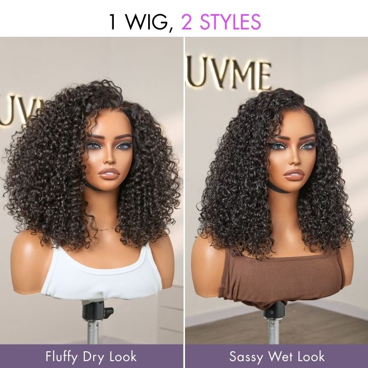 Luvme Hair 180% density curly lace front wig with face-framing style, pre-cut lace, glueless ear-to-ear wide T lace, human hair