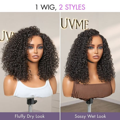 Luvme Hair 180% density curly lace front wig with face-framing style, pre-cut lace, glueless ear-to-ear wide T lace, human hair