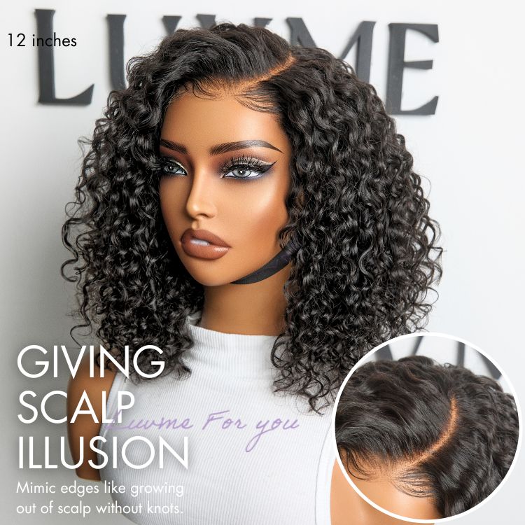 Luvme All-Day Comfort™ deep wave glueless HD lace human hair curly wig with pre-cut lace and minimalist design