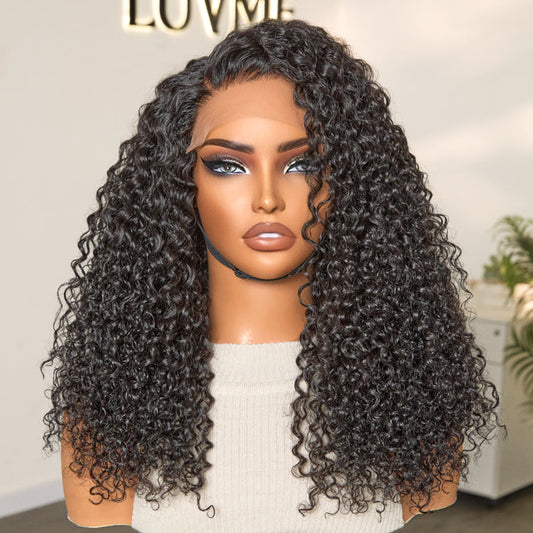 Luvme water wave glueless 5x5 lace closure wig with pre-cut lace, wet and wavy human hair style on mannequin head
