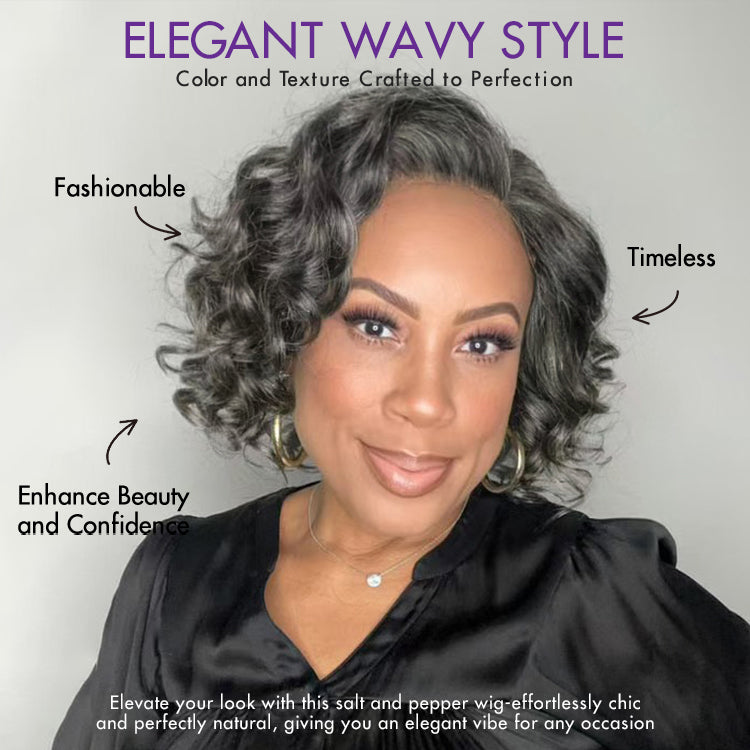 Luvme Hair elegant grey wig with loose body wave style, short length, minimal lace, and pre-cut lace for a natural look