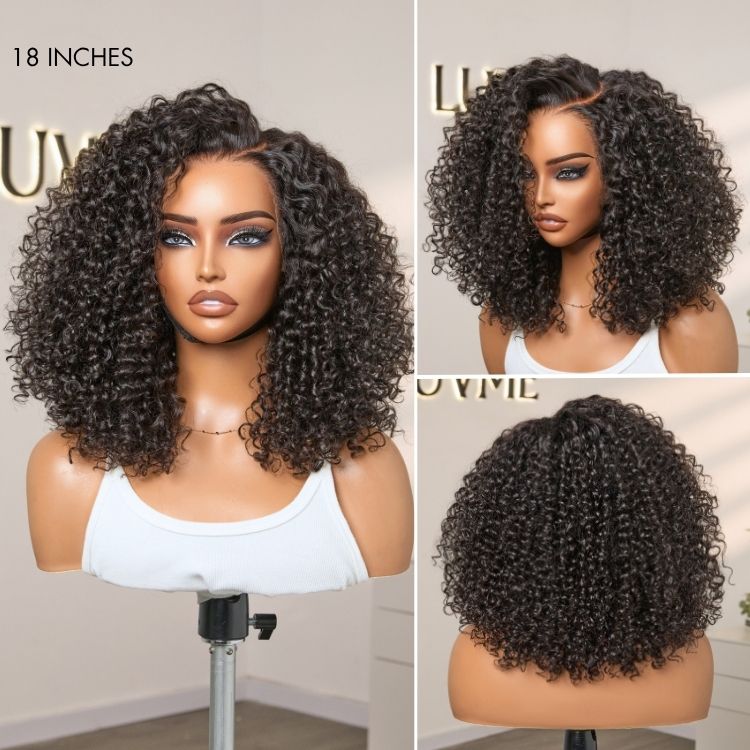 Luvme Hair curly lace front wig with 180% density, face-framing style, glueless, ear-to-ear wide T lace, human hair, pre-cut.