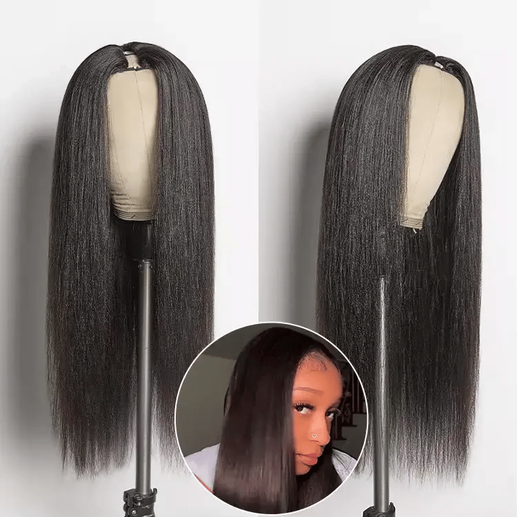 Luvme Too Easy Texture™ wig with 180% density, kinky curly and yaki straight styles, glueless V part flexi-fit drawstring design