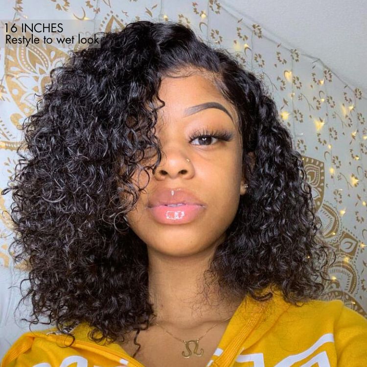 Luvme Hair curly lace front wig with face-framing style, 180% density, glueless ear-to-ear lace, human hair, pre-cut.