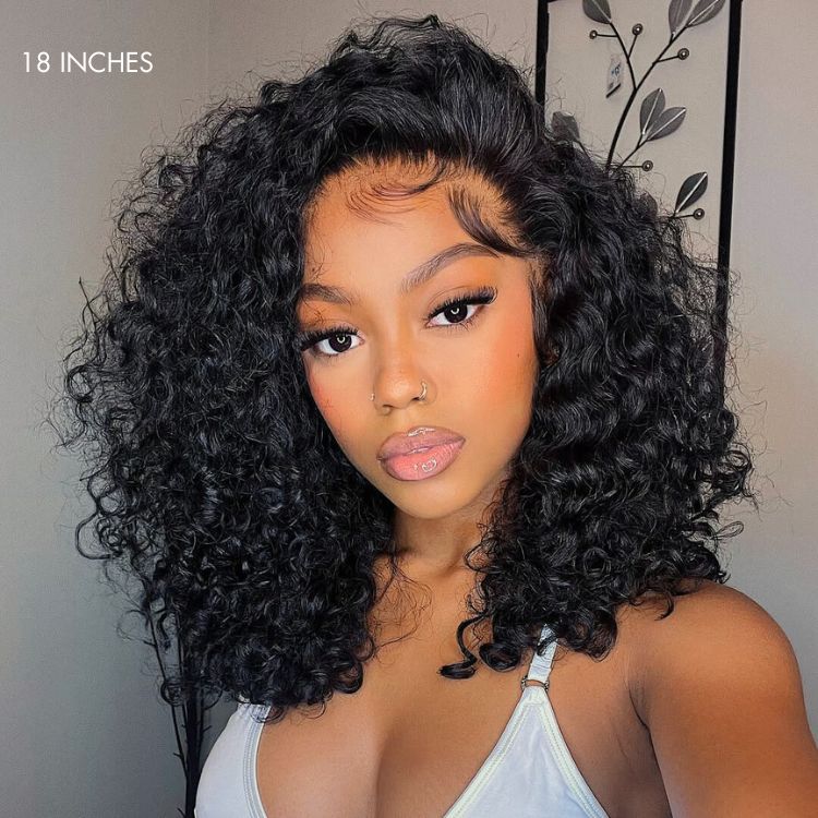 Luvme Hair 180% density curly lace front wig with face-framing style, pre-cut lace, glueless ear-to-ear, human hair for women
