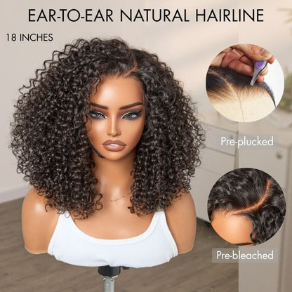 Luvme Hair 180% density face-framing curly lace front wig with glueless ear-to-ear wide T lace, human hair, pre-cut style.
