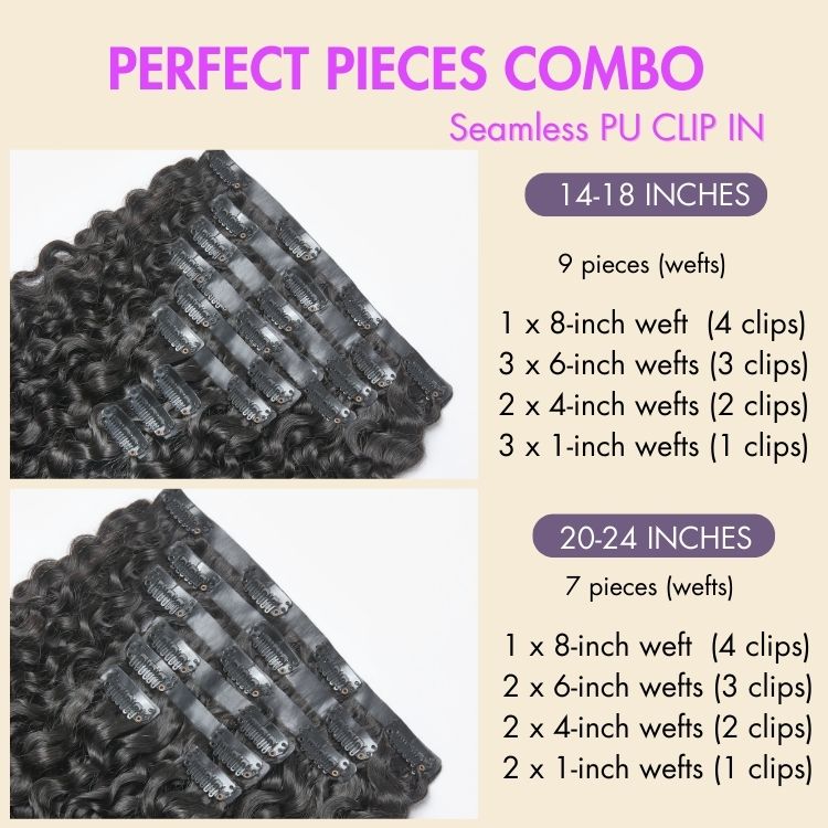 Kinky Curly seamless clip-in hair extensions by Luvme Hair, featuring natural human hair with a free gift included.