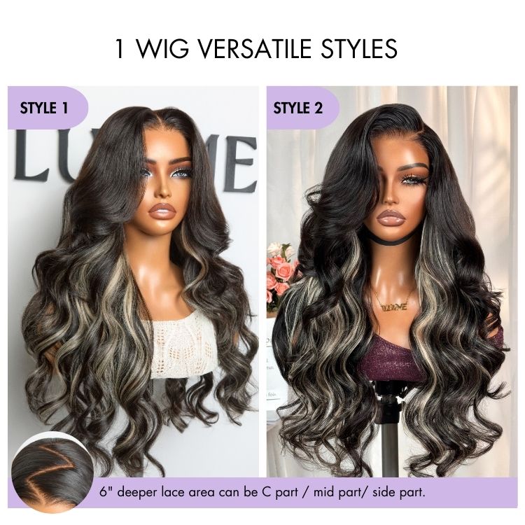 Luvme All-Day Comfort™ platinum blonde loose body wave HD lace wig with 7x6 closure and pre-cut lace, 180% density, glueless style