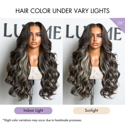 Luvme All-Day Comfort™ platinum blonde lace wig with loose body wave, 180% density, glueless 7x6 closure, pre-cut HD lace.