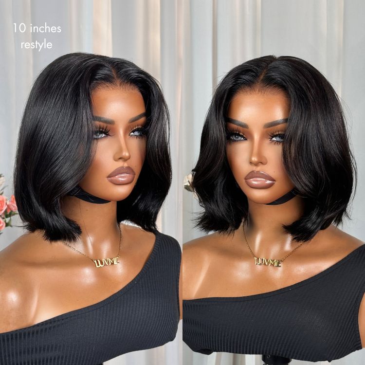 Luvme All-Day Comfort™ silky blunt cut bob wig with 7x6 closure HD lace, pre-cut lace, glueless design, natural hair appearance.