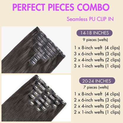 Luvme Hair Ultra Natural Seamless Yaki Straight clip-in hair extensions, real human hair, 135g, 9pcs with free gift.