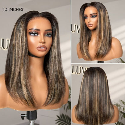 Blonde highlight silky straight PreMax wig with 13x4 lace frontal, glueless long wig by Luvme Hair, featuring pre-cut lace and natural parting