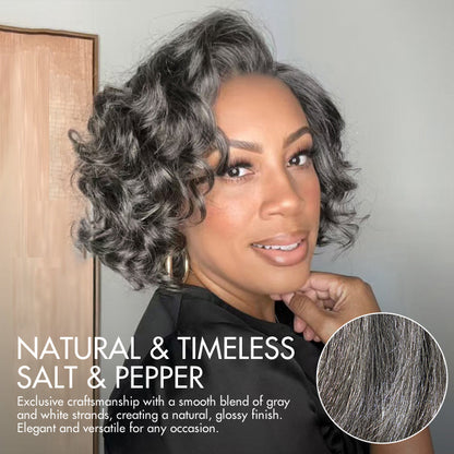 Luvme Hair elegant grey wig with loose body wave style, short length, glueless lace, pre-cut lace, minimalistic design