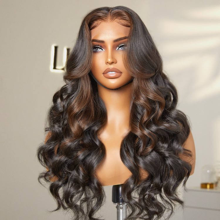 Classic and Chic Brown Highlights Loose Body Wave Glueless 5x5 Closure Lace Human Hair Wig - US Only-01