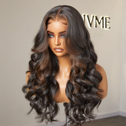 Classic and Chic Brown Highlights Loose Body Wave Glueless 5x5 Closure Lace Human Hair Wig - US Only-04