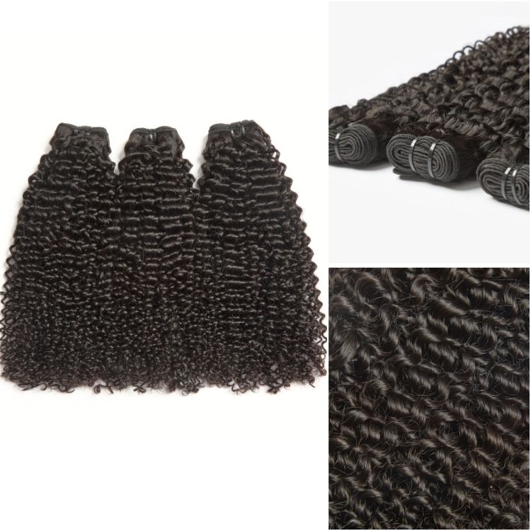 Luvme Hair Too Easy Texture kinky curly 100% virgin human hair bundles in natural dark brown, shown in a close-up view.
