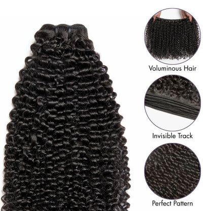 Luvme Hair Too Easy Texture kinky curly 100% virgin human hair bundle, natural style with tight curls, available in 1 or 3-piece bundles.