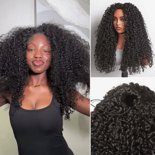 Luvme Hair Too Easy Texture Burmese Curly Half Wig with 180% density, glueless drawstring design, flexible fit, beginner-friendly.