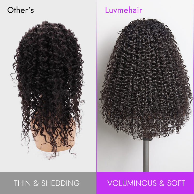 Luvme Hair Too Easy Texture Burmese Curly Half Wig with 180% density, messy style, glueless, flexible fit, beginner-friendly.