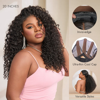 Luvme Hair Too Easy Texture 180% density Burmese curly half wig with drawstring, glueless fit, flexible for beginners.