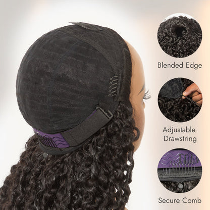 Luvme Hair Too Easy Texture Burmese curly half wig with 180% density, glueless, drawstring, and flexible fit for beginners.