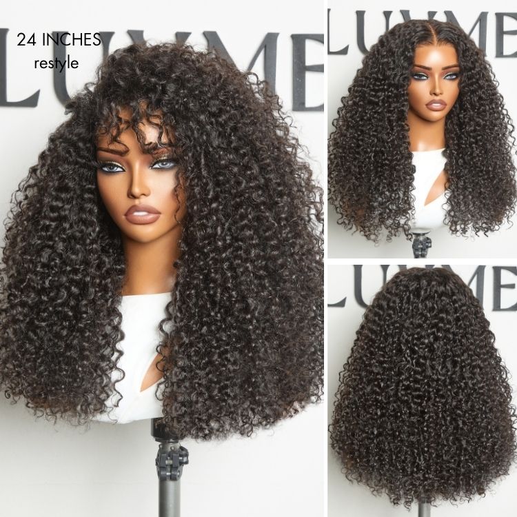Luvme Hair All-Day Comfort™ Burmese Curly Human Hair Wig with 180% density, messy style, glueless 7x6 HD lace closure.