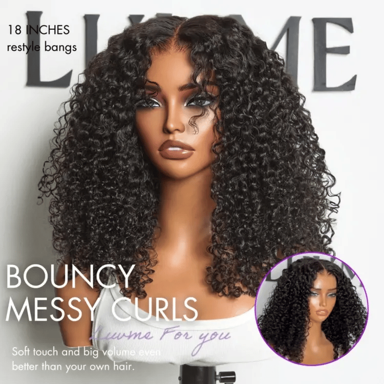 Luvme Hair All-Day Comfort™ wig with voluminous Burmese curly human hair, 7x6 HD lace closure, pre-cut lace, and natural bounce