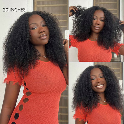 Luvme Too Easy Texture™ wig with kinky curly and yaki straight styles, 180% density, glueless V-part, flexi-fit drawstring design