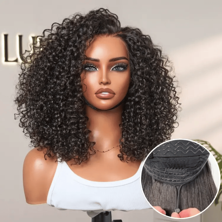Luvme Hair curly lace front wig with face-framing style, 180% density, glueless, ear-to-ear lace, human hair, pre-cut for easy wear