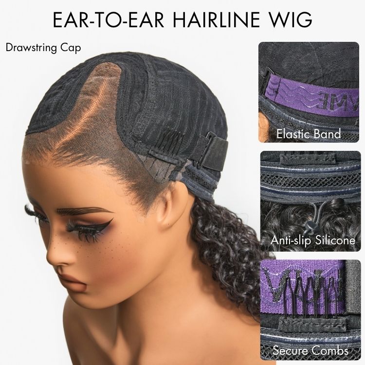 Luvme Hair 180% density curly lace front wig with face-framing style, glueless design, human hair, pre-cut lace, ear-to-ear width