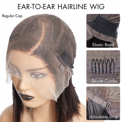 Luvme Hair 180% density curly lace front wig with face-framing style, glueless ear-to-ear wide T lace, human hair, pre-cut.