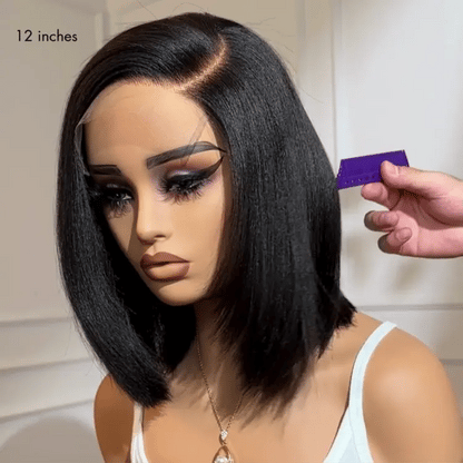 Luvme Hair layered Yaki straight minimalist lace wig with a left C part, glueless HD lace, ready-to-wear bob hairstyle.