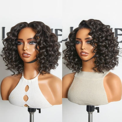 Luvme Hair lightweight beach wave lace front short wig with pre-cut 13x4 lace, perfect for summer, featuring voluminous, natural waves.