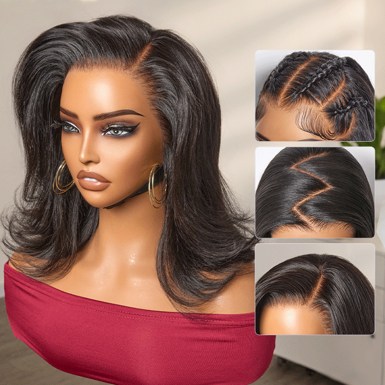 Luvme Hair retro 90s flip ends bob cut wig with glueless 13x4 lace frontal, straight human hair hairstyle, natural look