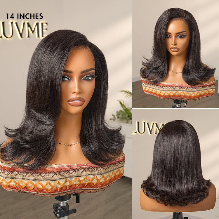 Luvme Hair retro 90s flip ends bob cut wig with glueless 13x4 frontal lace, human hair, styled for a vintage look