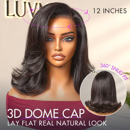 Luvme Hair Retro 90s flip ends bob cut wig with 13x4 lace frontal, human hair, glueless style, natural dark brown color