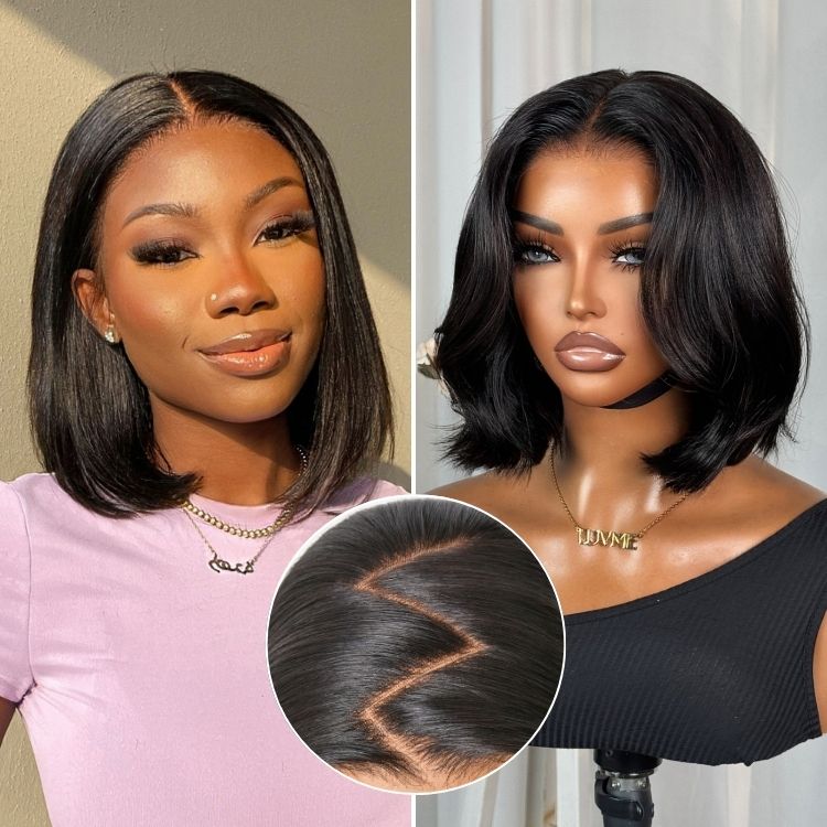 Luvme All-Day Comfort™ silky blunt cut bob wig with 7x6 HD lace closure, glueless design, pre-cut lace, natural hair appearance.