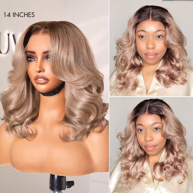 Ash blonde loose body wave 5x5 closure lace glueless wig with breathable cap by Luvme Hair, shown on a mannequin head.