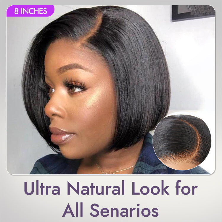 Luvme Put On & Go blunt cut straight bob minimalist HD lace glueless C-part wig, natural hair appearance, lightweight and easy to wear